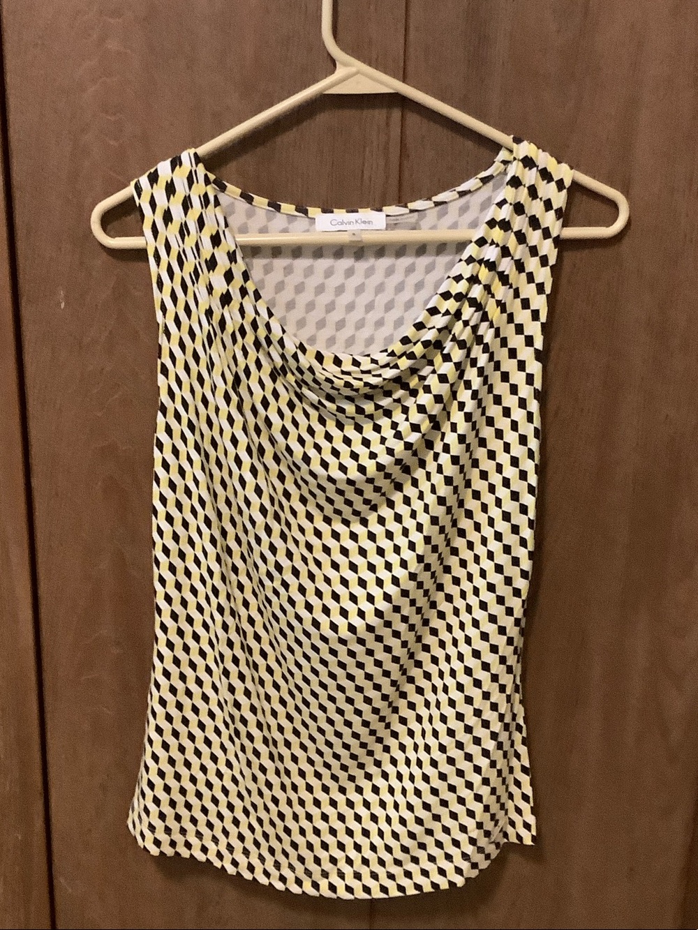 Calvin Klein Yellow & Black Geometric Cowl-Neck Sleeveless Camisole